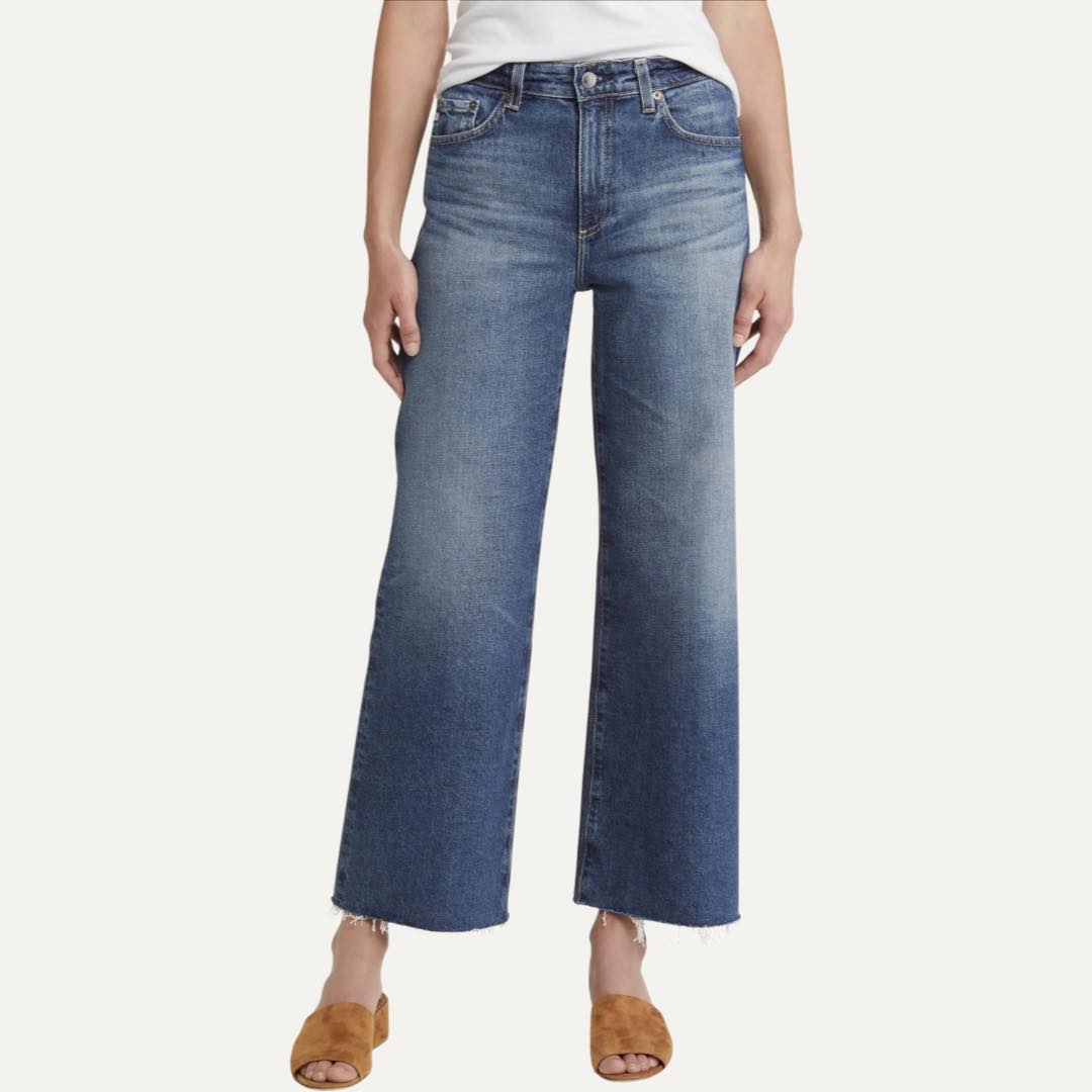 Saige Stretch Raw Hem Crop Wide Leg Jeans by AG