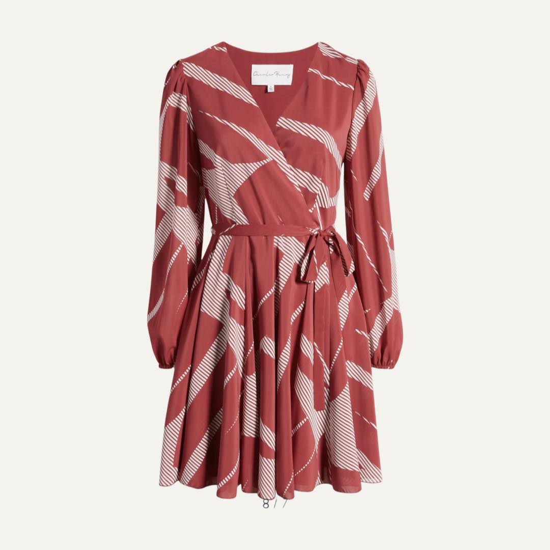 Print Tie Waist Long Sleeve Minidress by Charles Henry