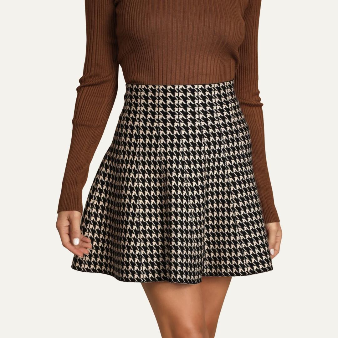 Fall Moments Black and Tan Houndstooth Mini Sweater Skirt by Lulus