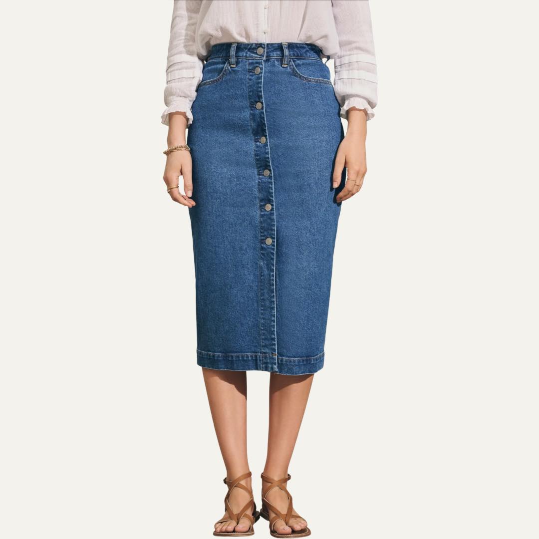 Button Front Organic Cotton Denim Skirt by Faherty