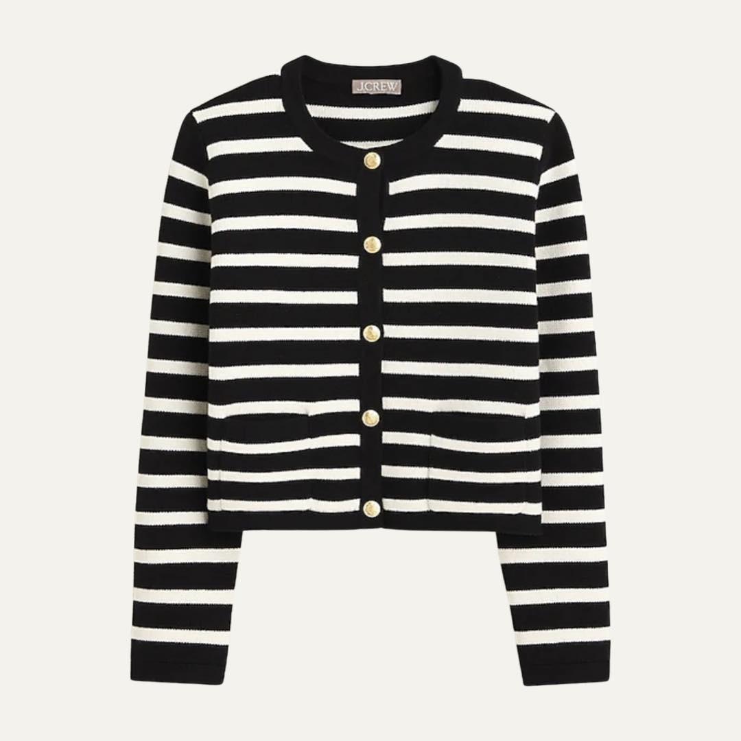 Emilie patch-pocket sweater lady jacket in stripe by J.Crew