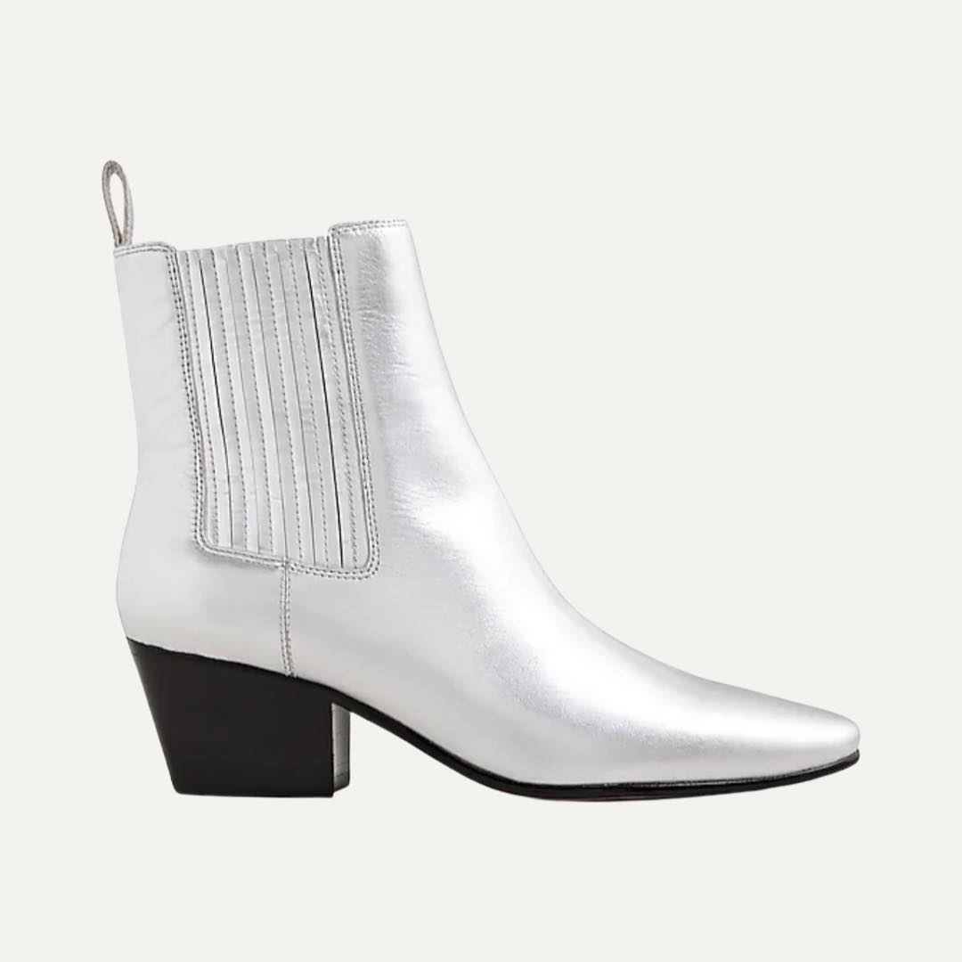 Western ankle boots in metallic leather
