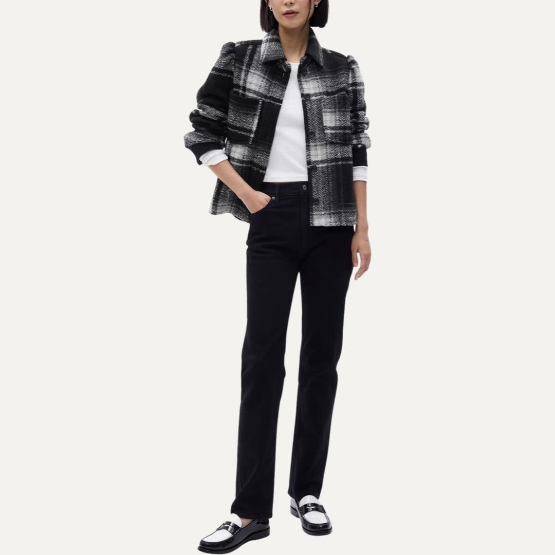 Puff Sleeve Cropped Wool Shirt Jacket by Gap