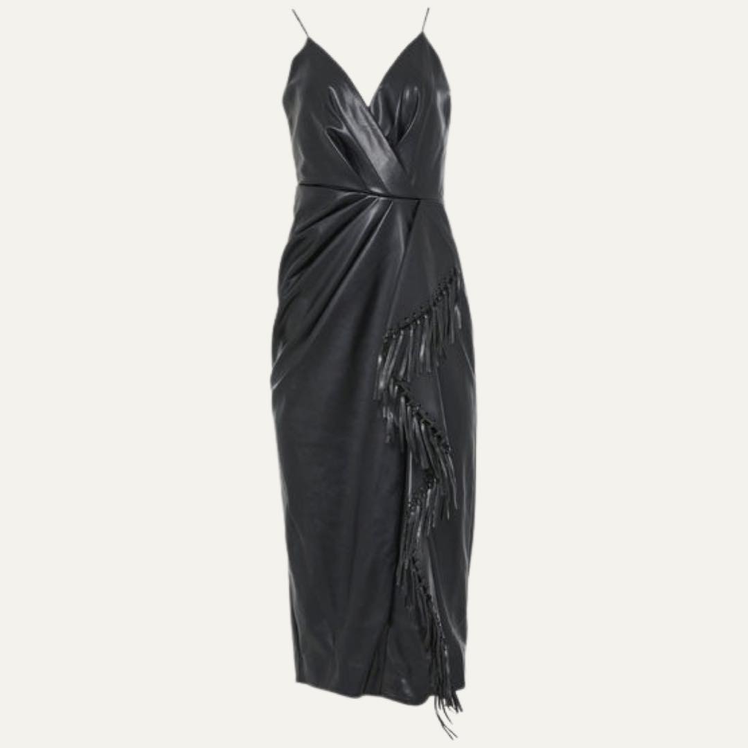 Carlee Fringe Detail Faux Leather Dress by Simkhai