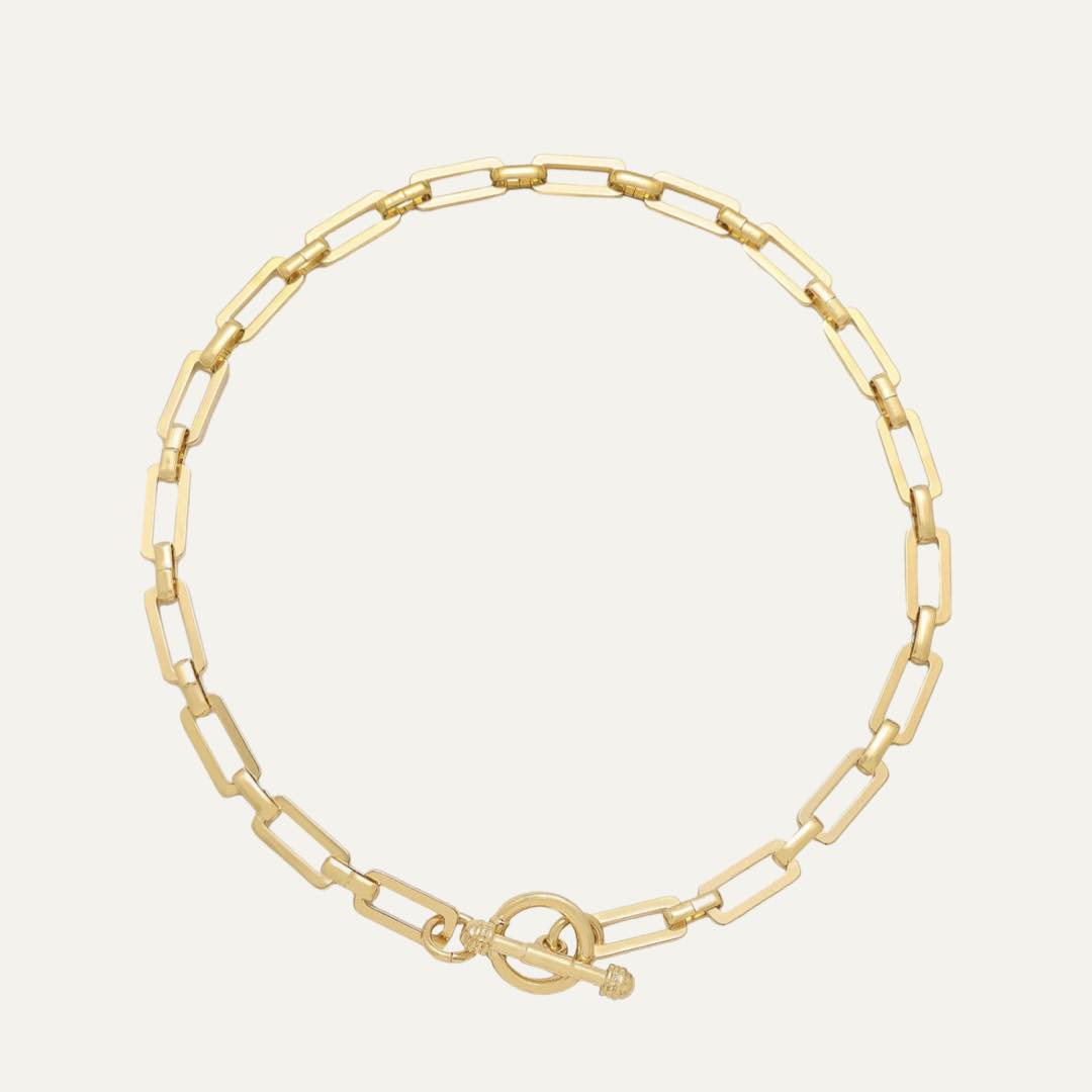 Golden Flat Rectangle Chain Necklace by Ettika 