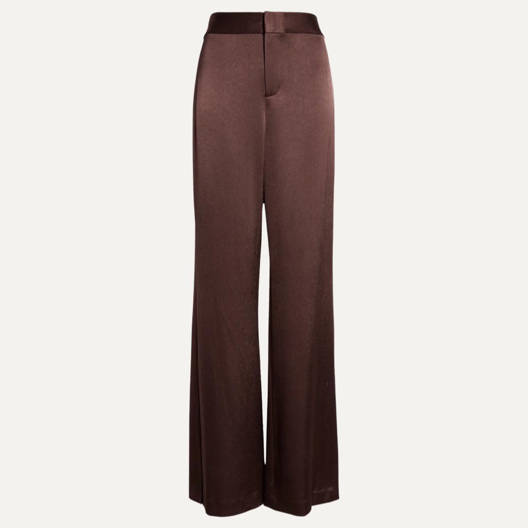 Side Slit High Waist Satin Pants by Alice + Olivia