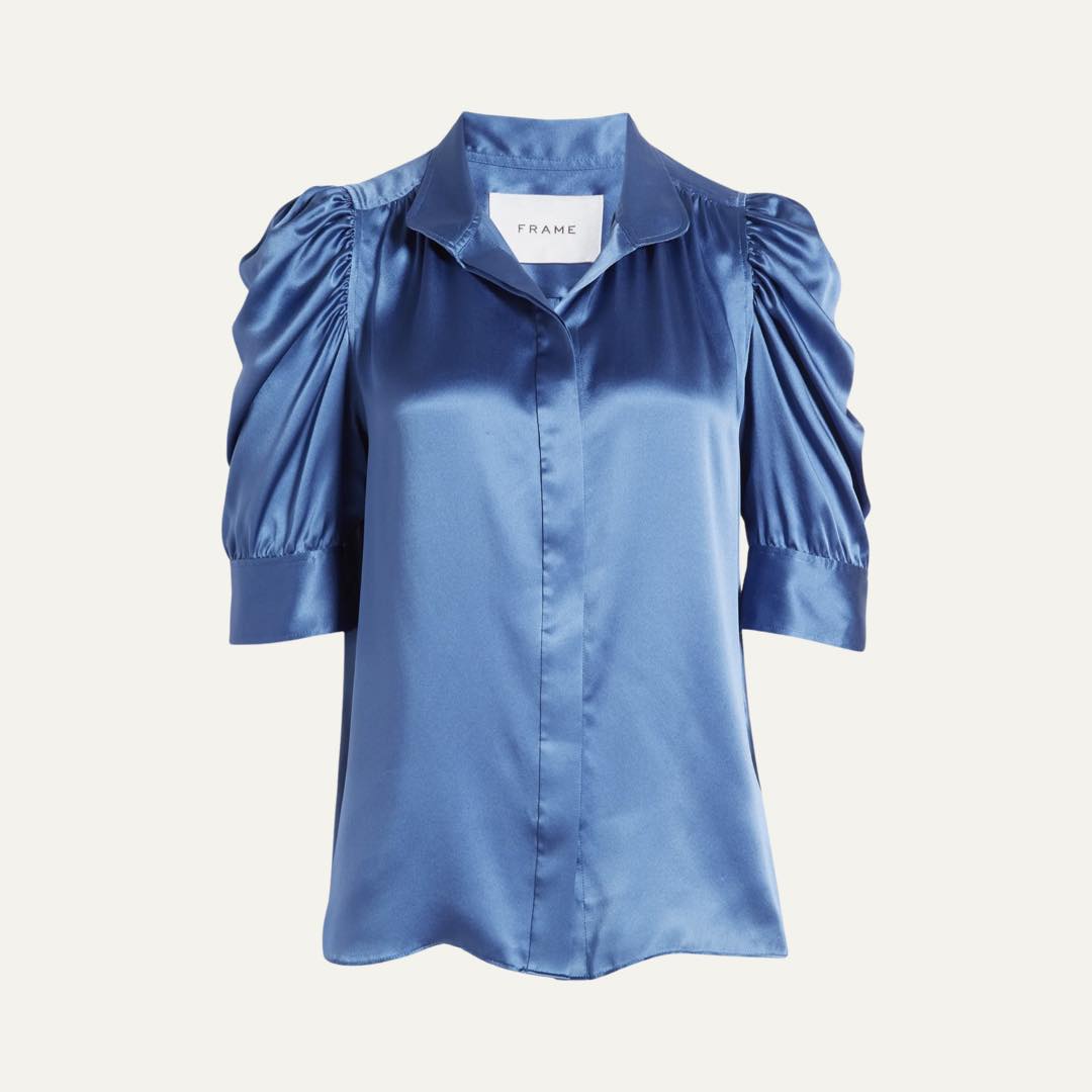 Gillian Three-Quarter Sleeve Silk Button-Up Shirt by Frame