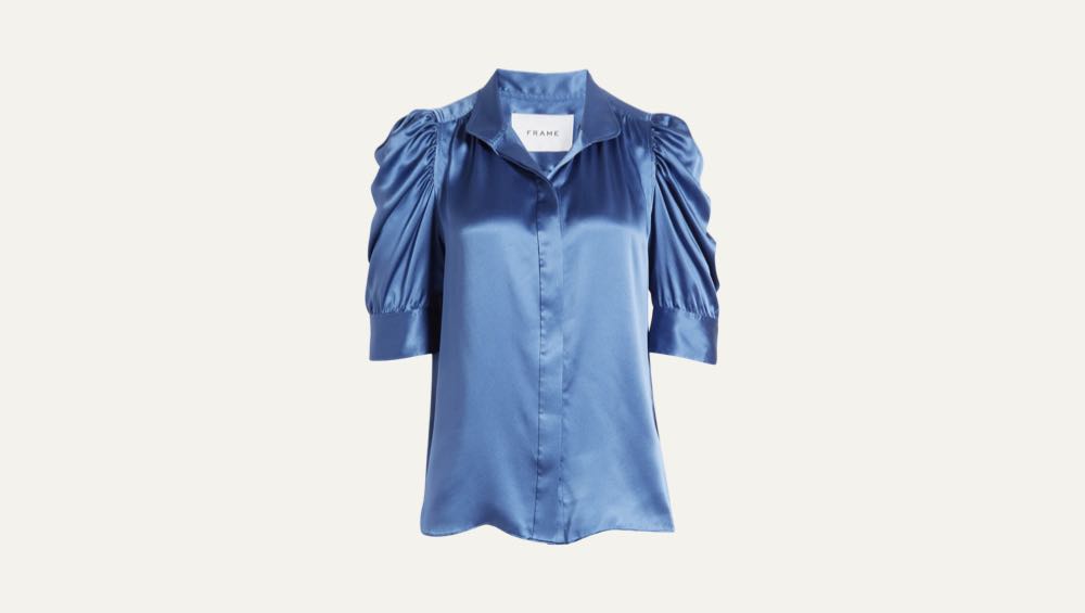 Gillian Three-Quarter Sleeve Silk Button-Up Shirt by Frame