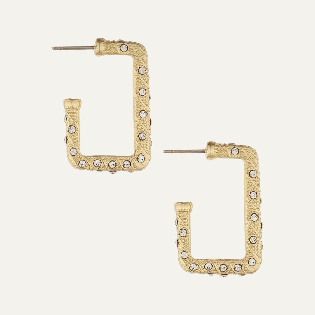 Crystal Rectangle Hoop Earrings by Ettika