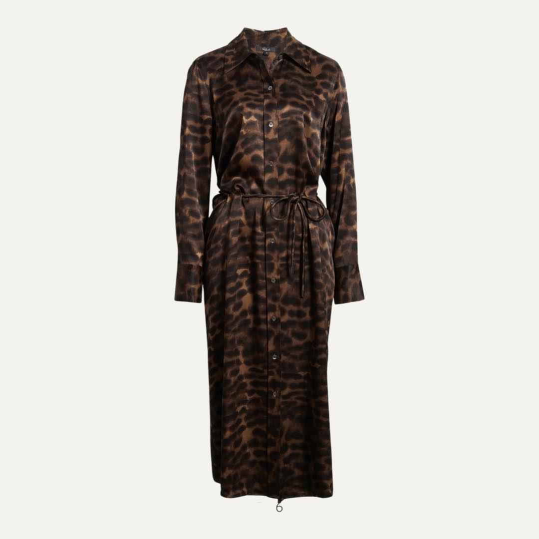 Anina Leopard Print Long Sleeve Midi Shirtdress by Rails