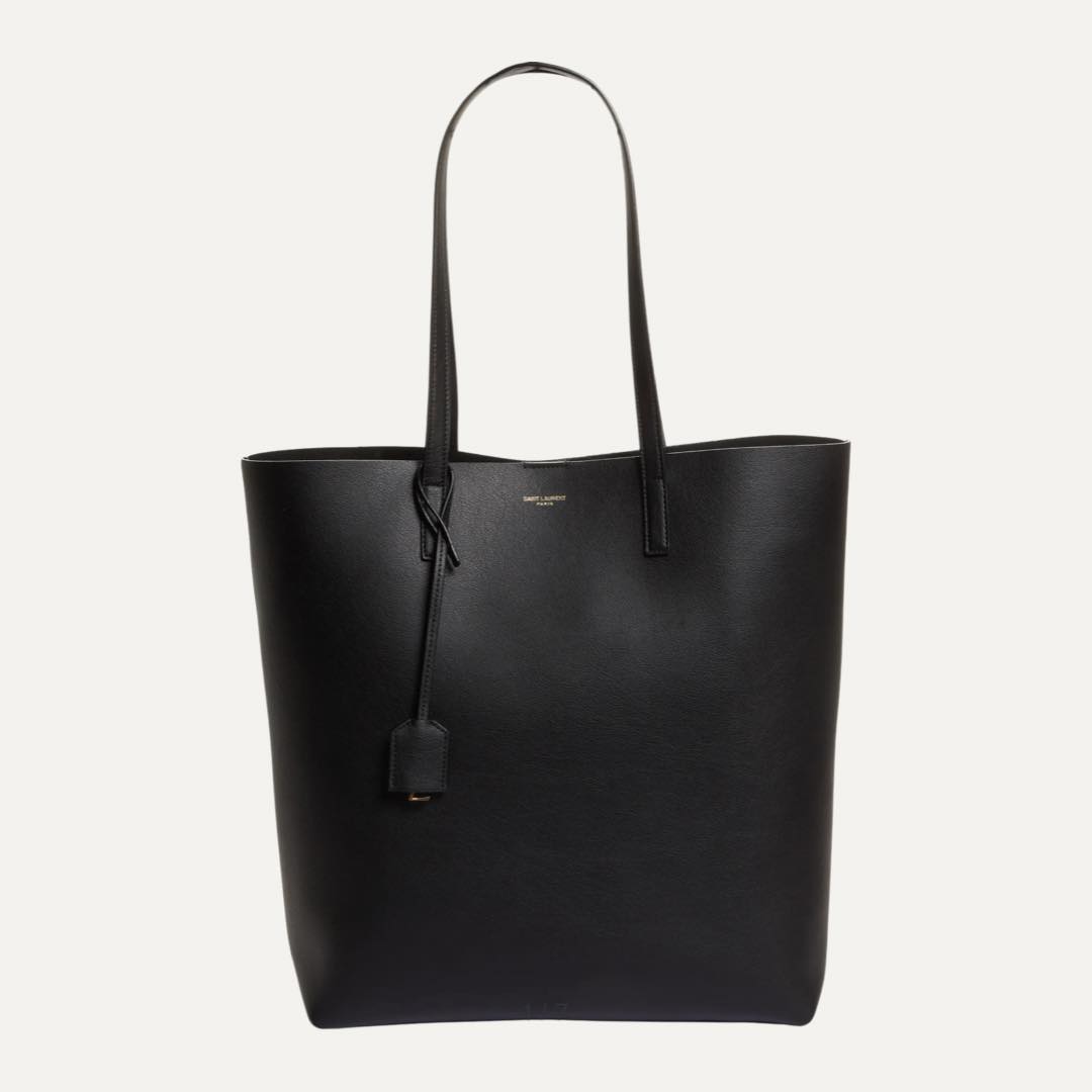 North/South Leather Shopping Tote by Saint Laurent